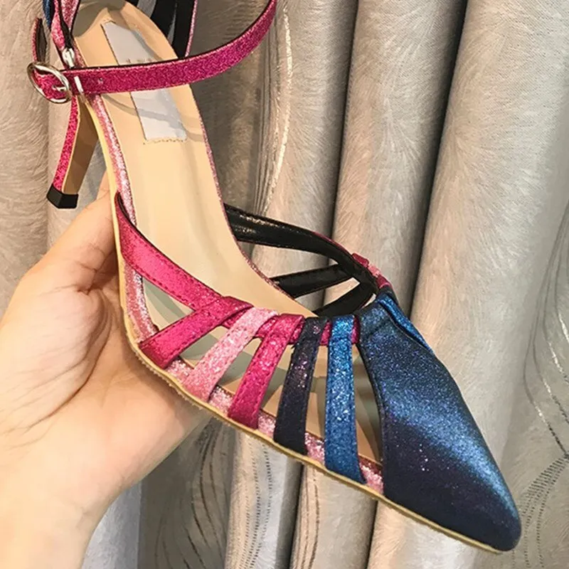Pointed Toe Women Sandals Mixed Colors Buckle Strap