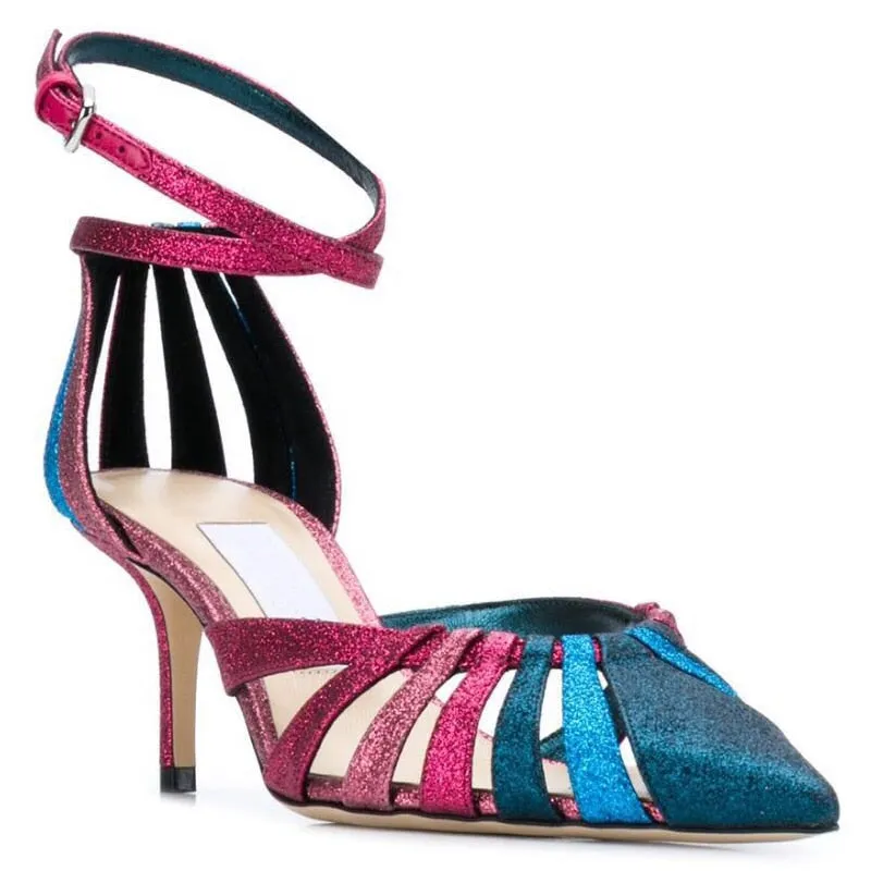 Pointed Toe Women Sandals Mixed Colors Buckle Strap