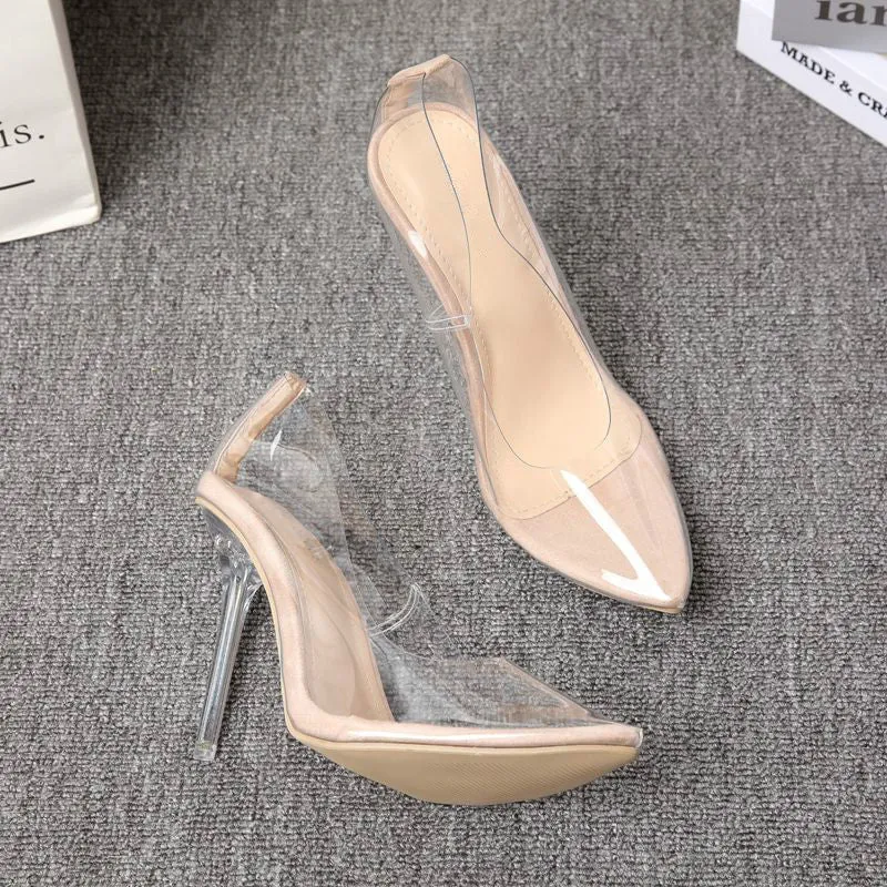 Pointed transparent PVC patent leather shoes