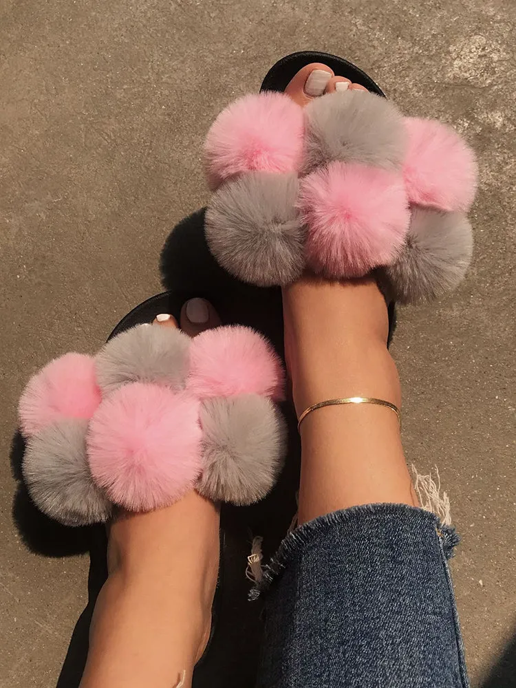 Pom Pom Faux Fur Slippers