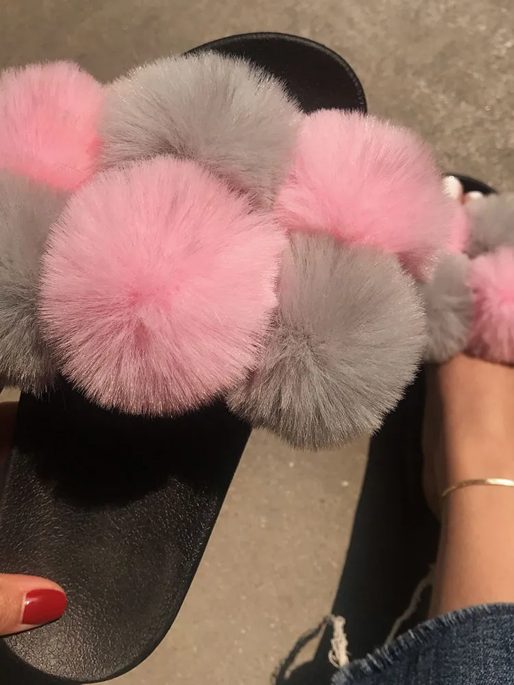 Pom Pom Faux Fur Slippers