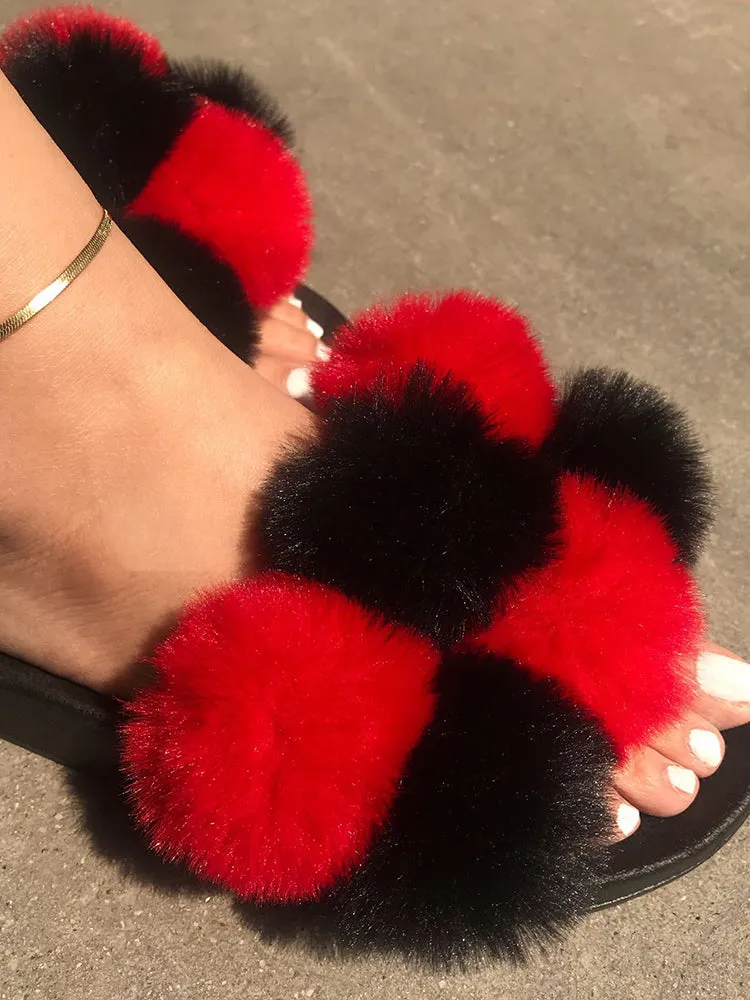 Pom Pom Faux Fur Slippers