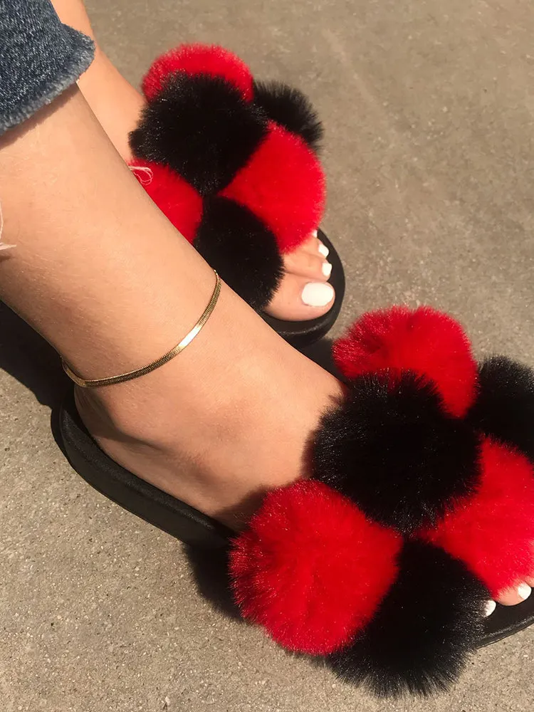 Pom Pom Faux Fur Slippers