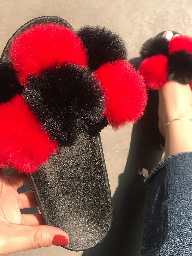 Pom Pom Faux Fur Slippers