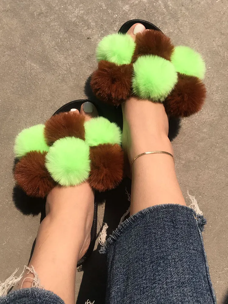 Pom Pom Faux Fur Slippers