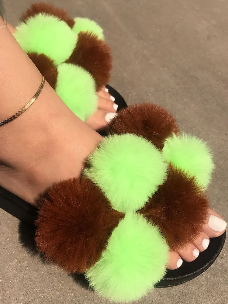 Pom Pom Faux Fur Slippers