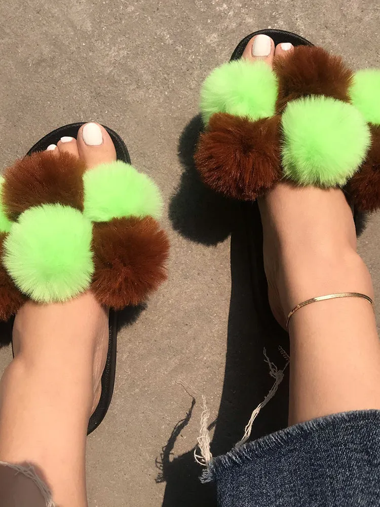 Pom Pom Faux Fur Slippers