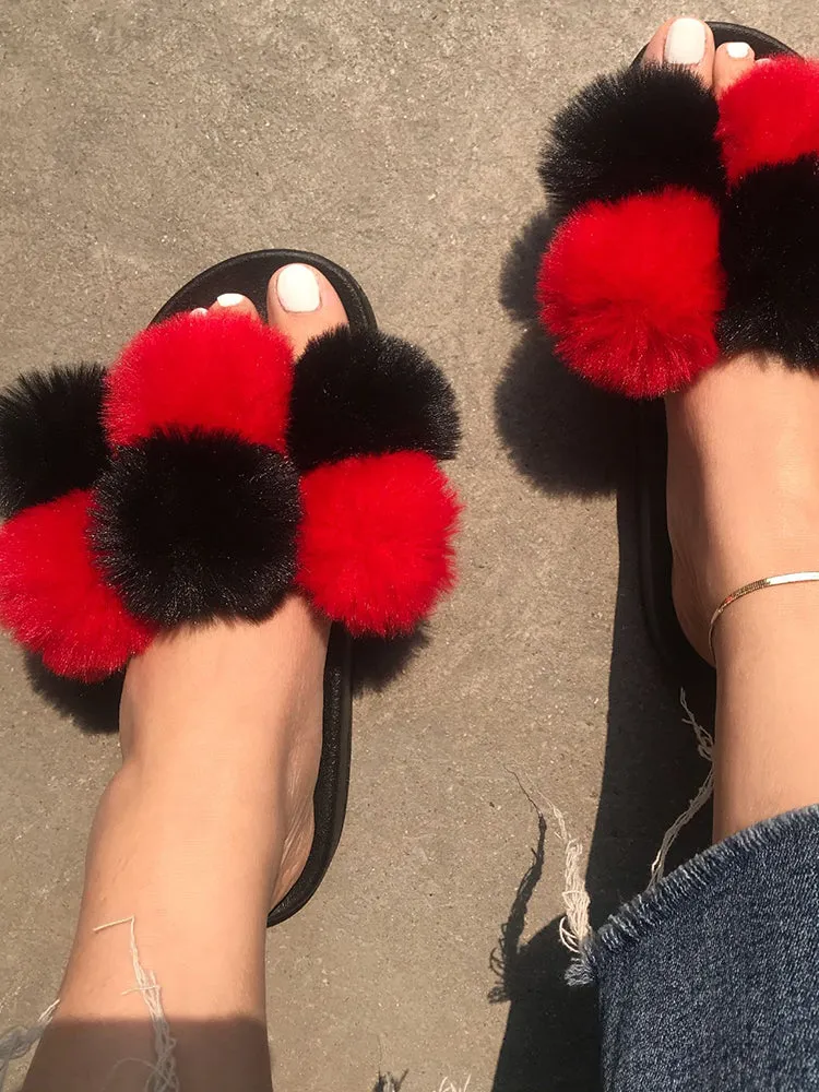 Pom Pom Faux Fur Slippers