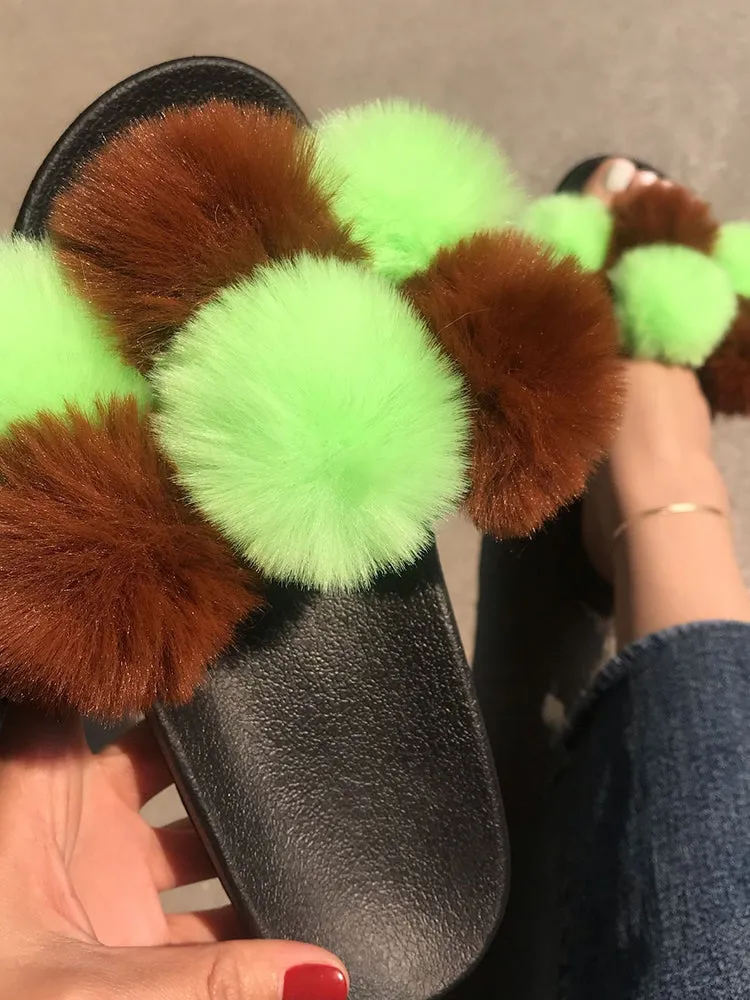 Pom Pom Faux Fur Slippers