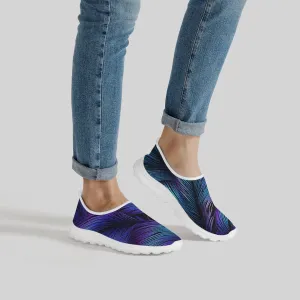 Purple Blue Feathers Women's Slip-On Mesh Running Shoes