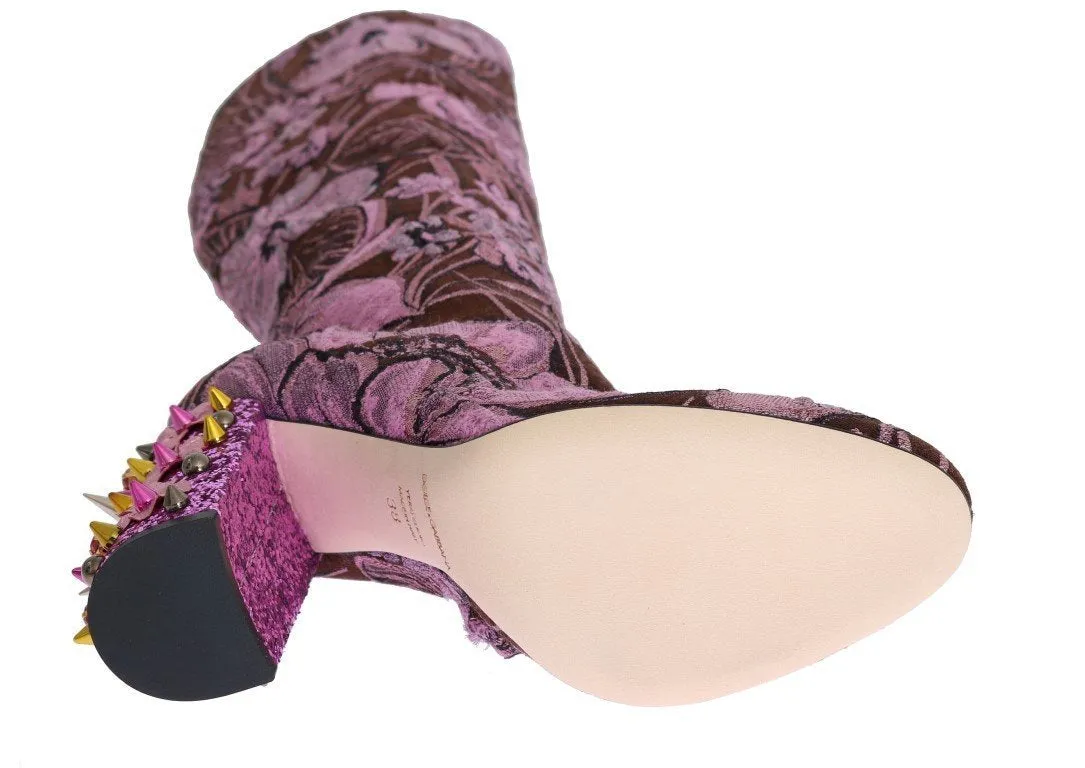 Purple Pink Jacquard Crystal Boots
