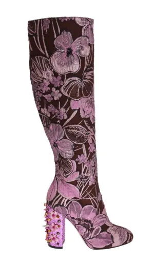 Purple Pink Jacquard Crystal Boots