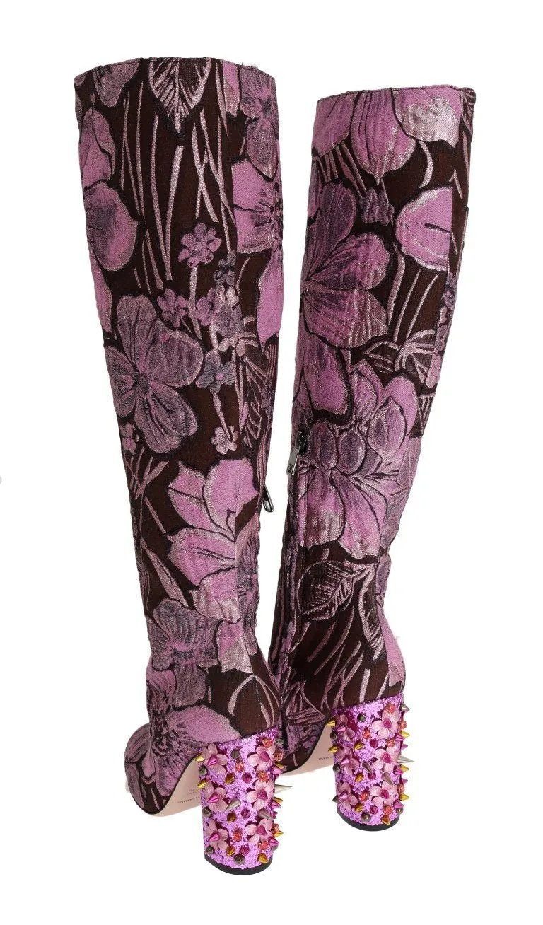 Purple Pink Jacquard Crystal Boots