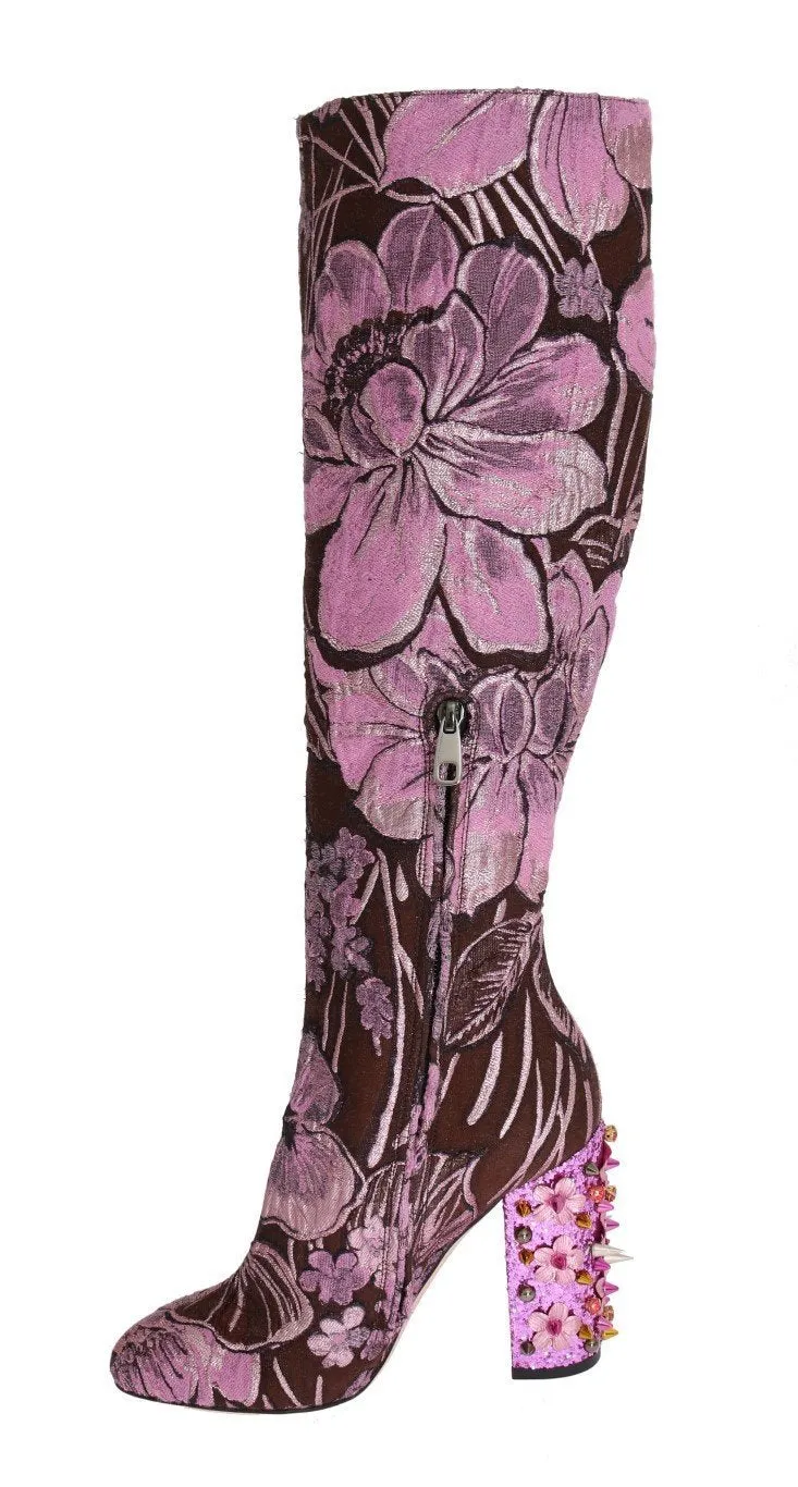 Purple Pink Jacquard Crystal Boots