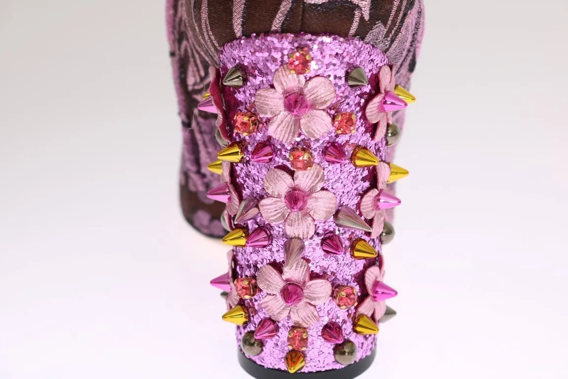 Purple Pink Jacquard Crystal Boots