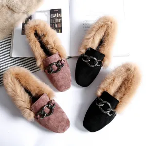 Rabbit fur and velvet cotton flats