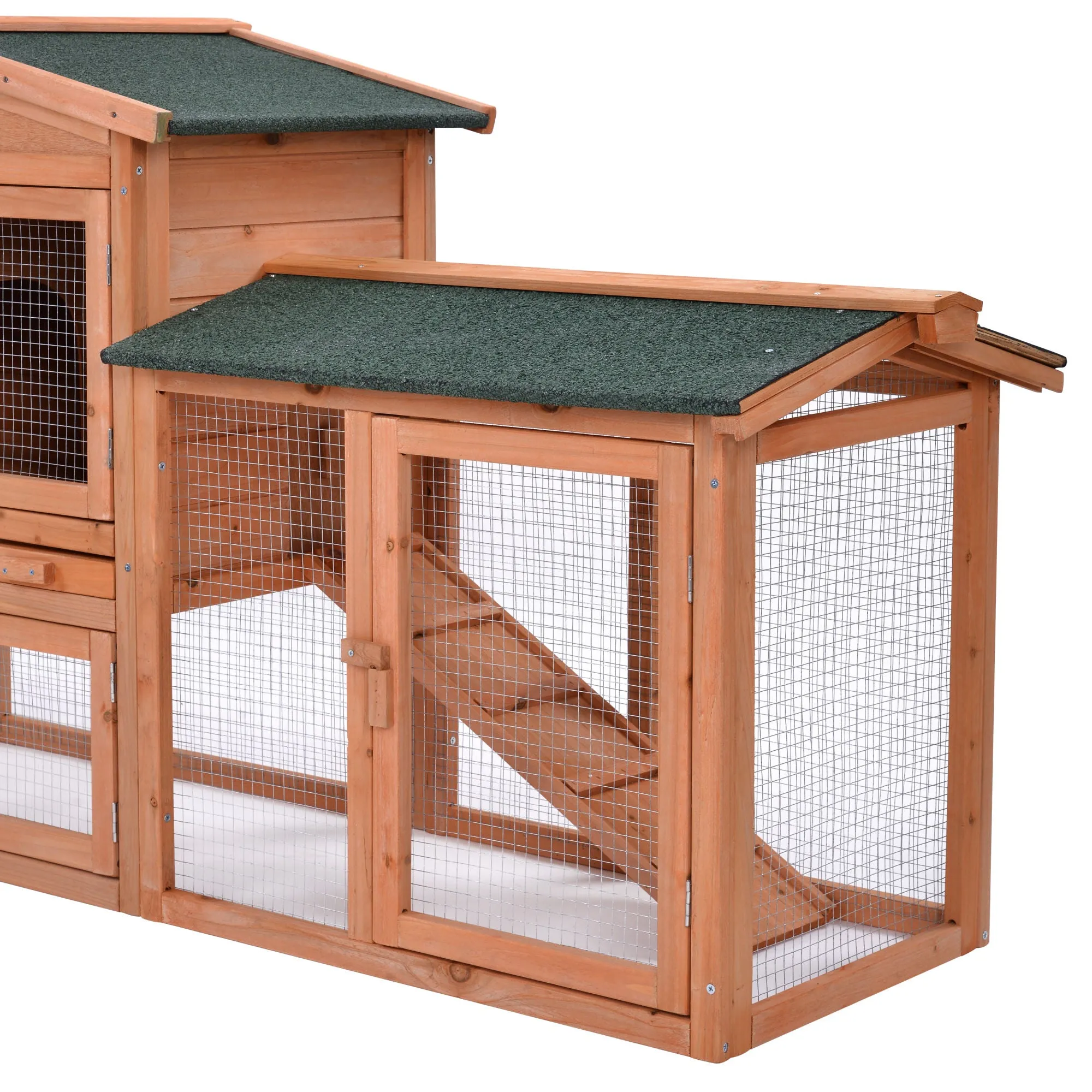 Rabbit Hutch Wood House Pet Cage Chicken Coop for Small Animals, Natural Wood