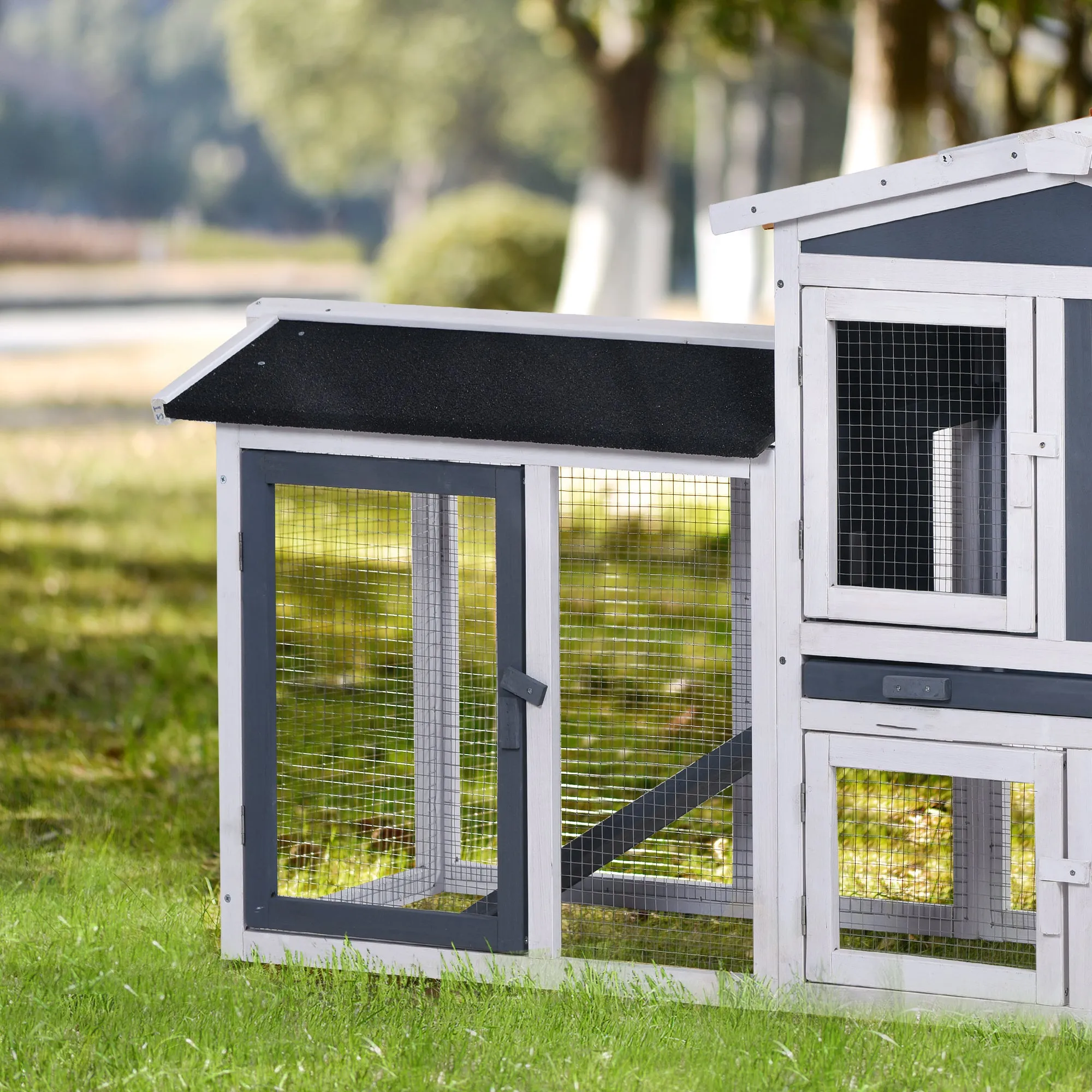 Rabbit Hutch Wood House Pet Cage Chicken Coop for Small Animals, Natural Wood