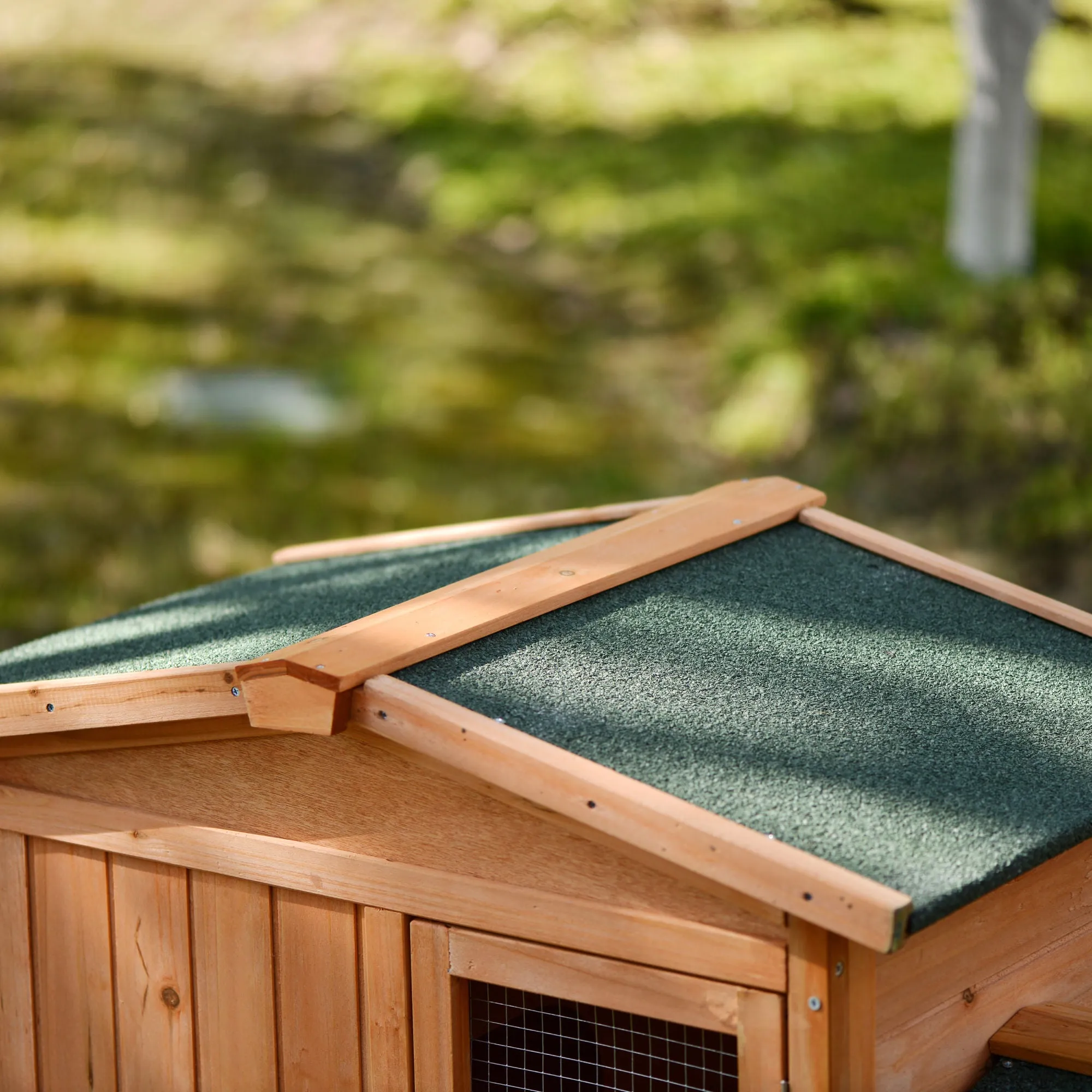 Rabbit Hutch Wood House Pet Cage Chicken Coop for Small Animals, Natural Wood