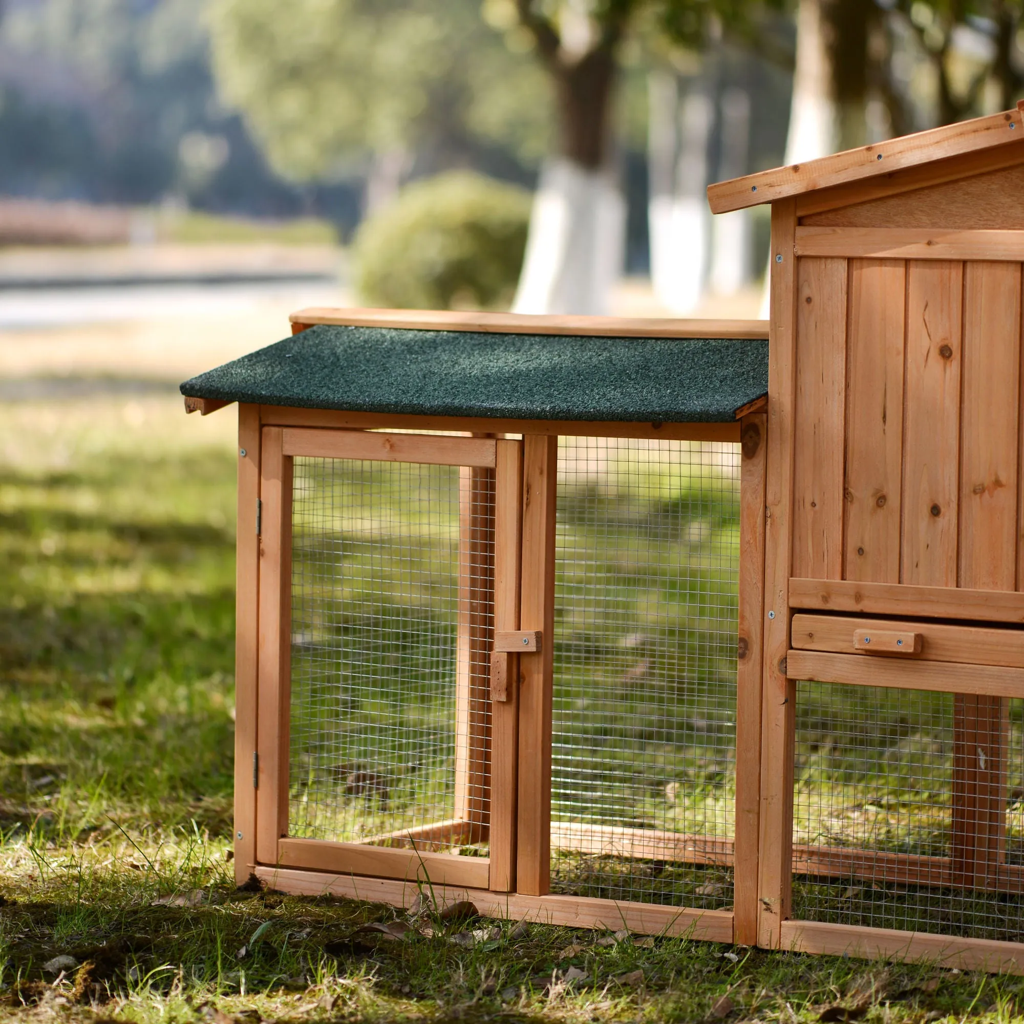 Rabbit Hutch Wood House Pet Cage Chicken Coop for Small Animals, Natural Wood