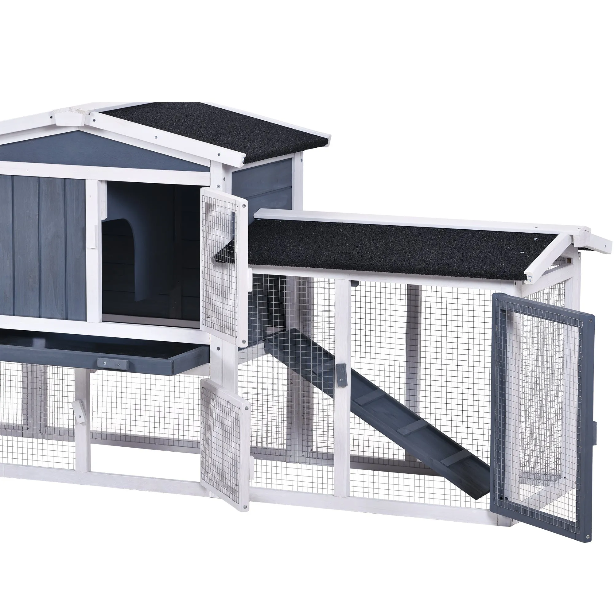 Rabbit Hutch Wood House Pet Cage Chicken Coop for Small Animals, Natural Wood