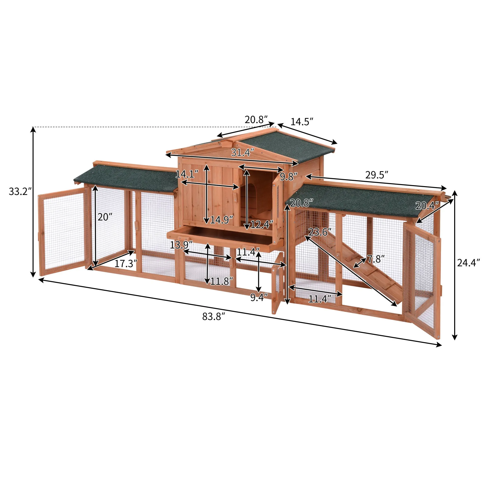 Rabbit Hutch Wood House Pet Cage Chicken Coop for Small Animals, Natural Wood