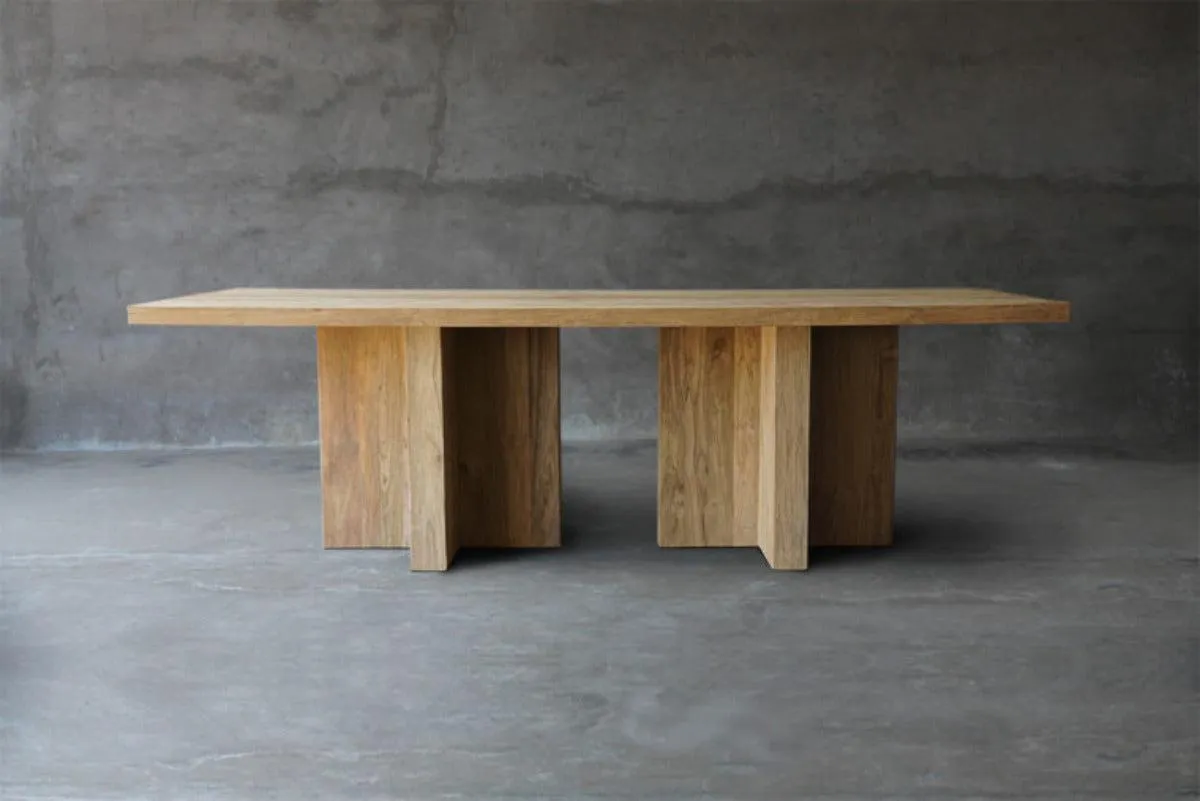 Reclaimed Teak Table with 2 T-Bases Dining Table