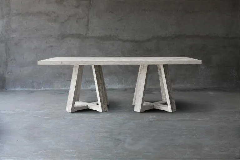 Reclaimed Teak Table with 2 X-Bases Dining Table