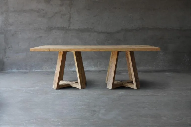 Reclaimed Teak Table with 2 X-Bases Dining Table