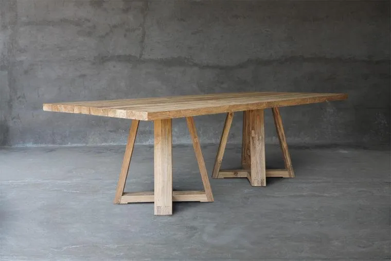 Reclaimed Teak Table with 2 X-Bases Dining Table