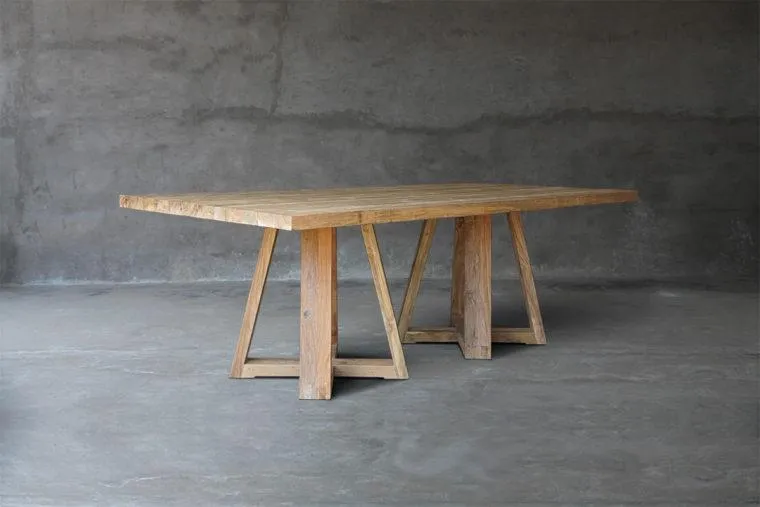 Reclaimed Teak Table with 2 X-Bases Dining Table