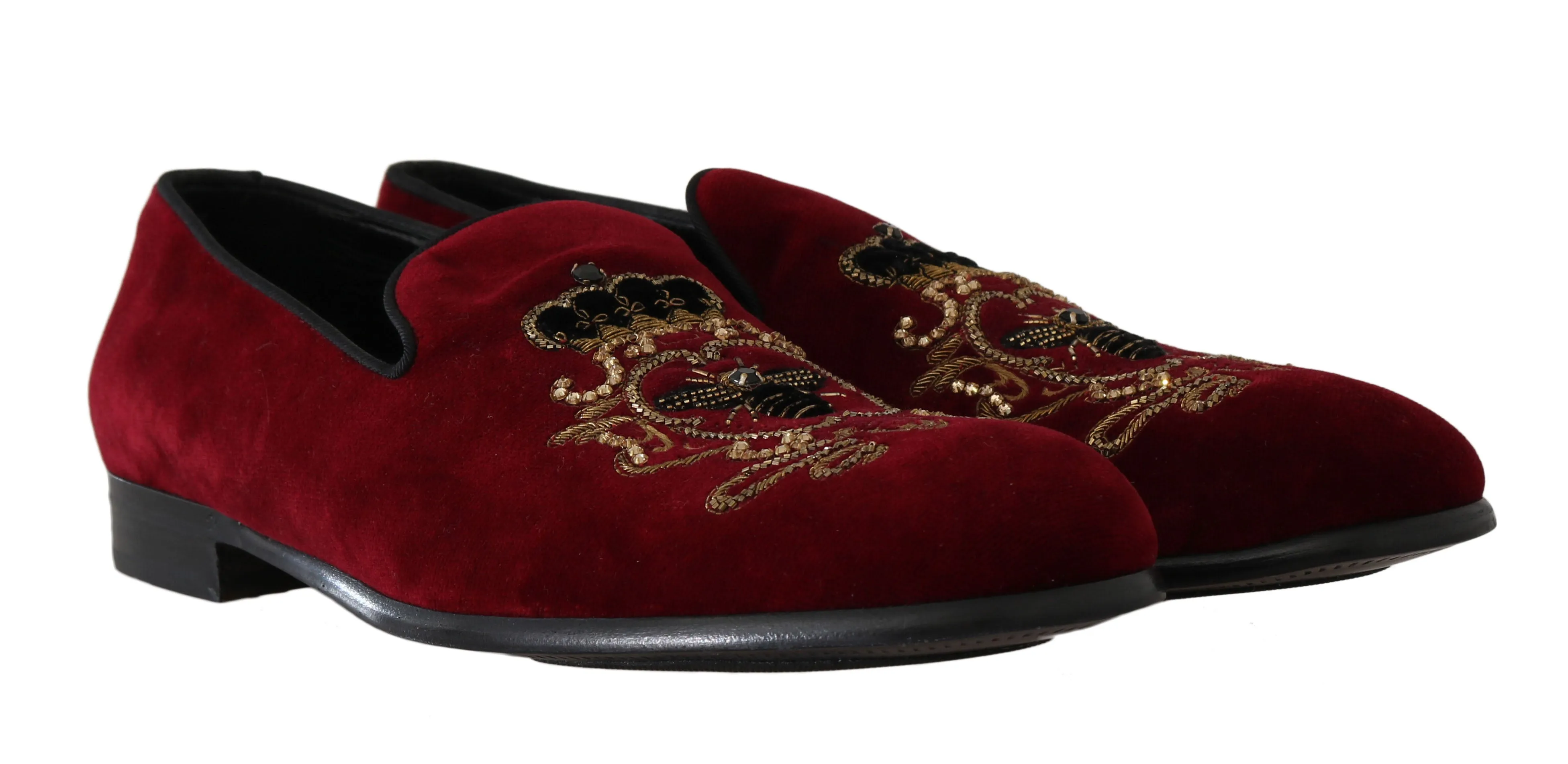 Red Velvet Crystal Gold Bee Loafers