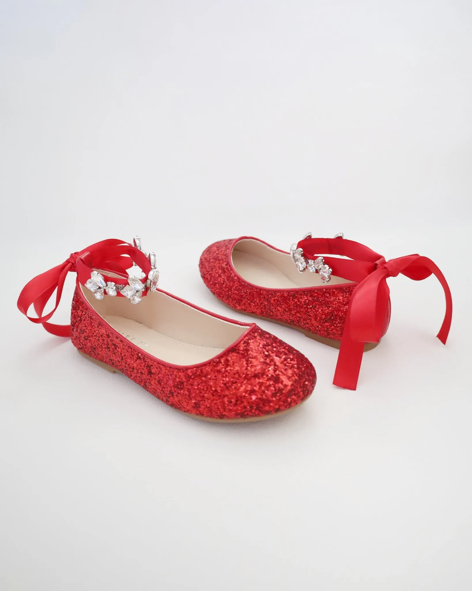 Rock Glitter Ballet Flats with Navette Cluster Rhinestones Strap