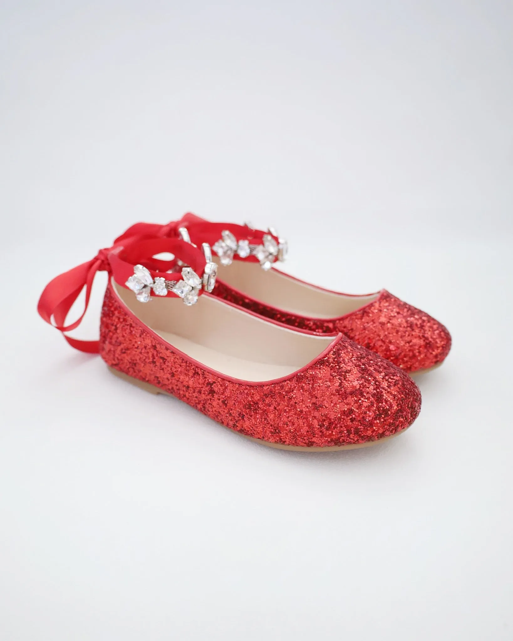 Rock Glitter Ballet Flats with Navette Cluster Rhinestones Strap