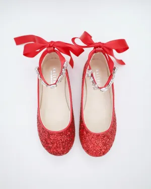 Rock Glitter Ballet Flats with Navette Cluster Rhinestones Strap