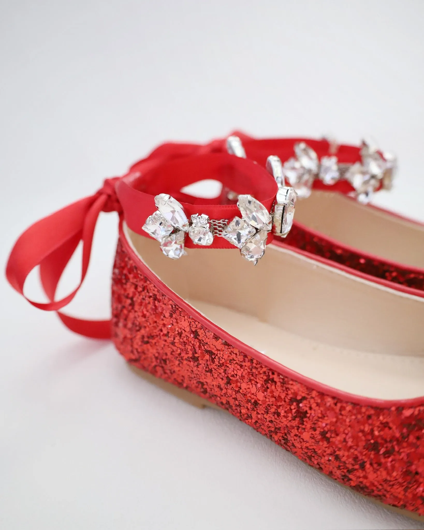 Rock Glitter Ballet Flats with Navette Cluster Rhinestones Strap