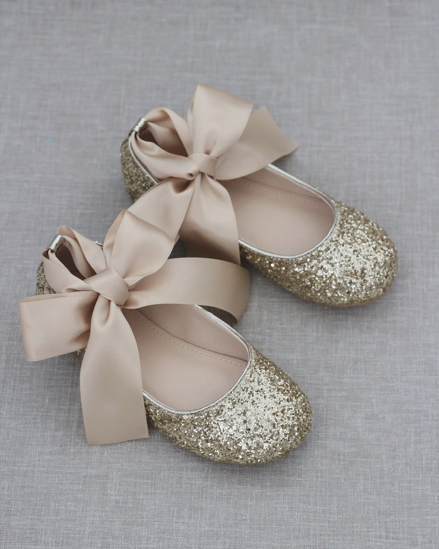 Rock Glitter Ballet Flats with Satin Ankle Strap