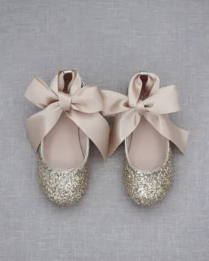 Rock Glitter Ballet Flats with Satin Ankle Strap