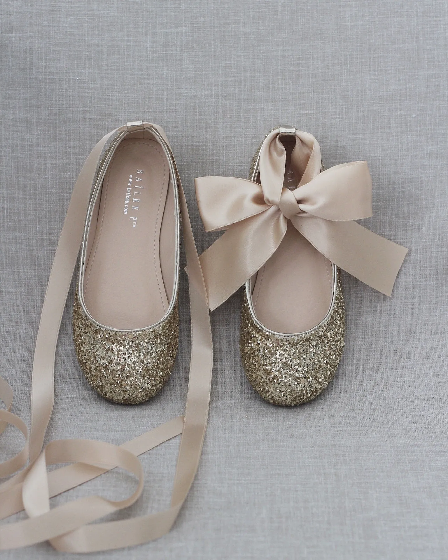Rock Glitter Ballet Flats with Satin Ankle Strap