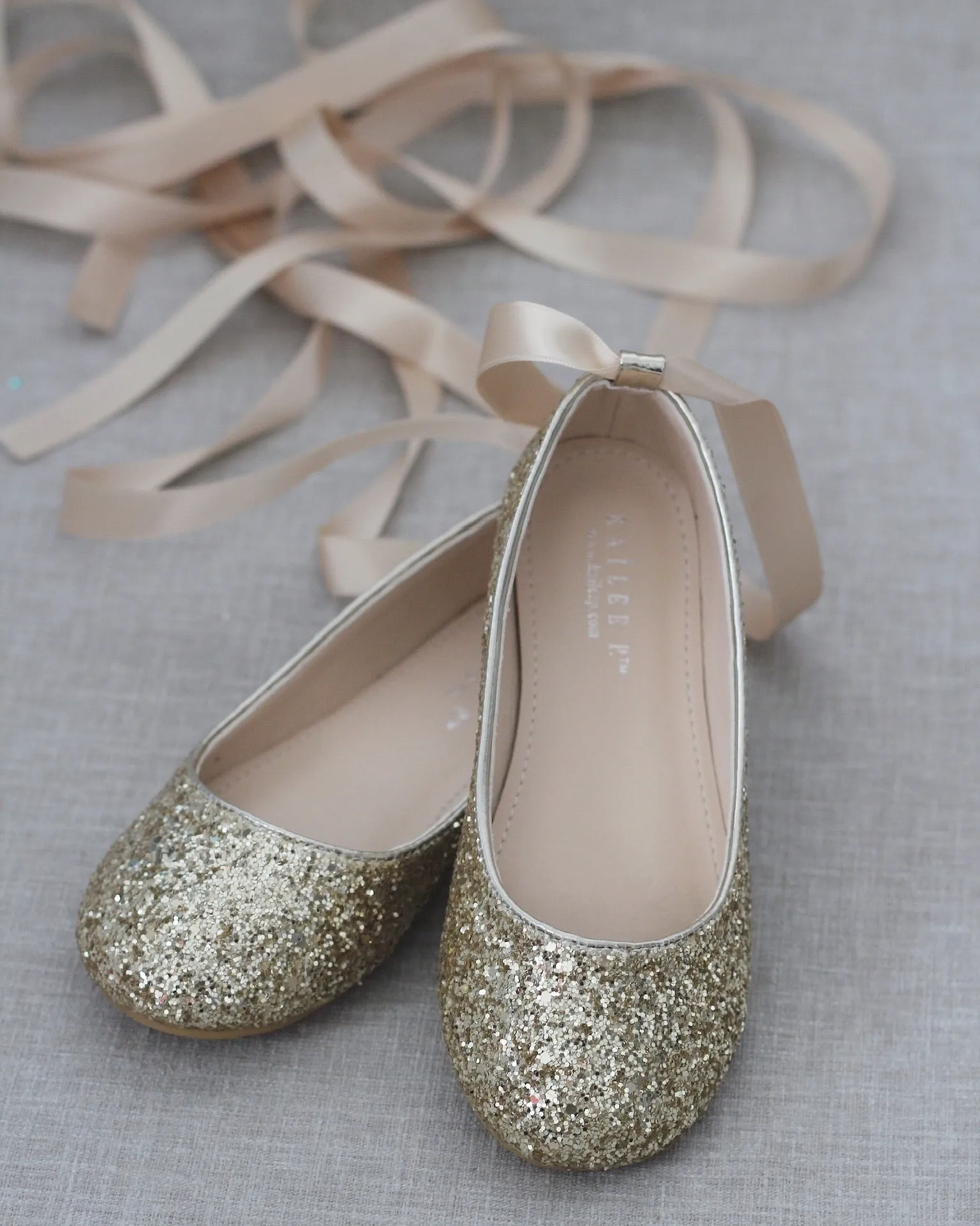 Rock Glitter Ballet Flats with Satin Ankle Strap