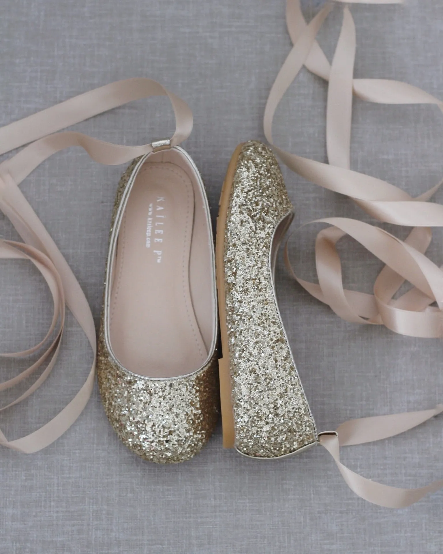 Rock Glitter Ballet Flats with Satin Ankle Strap