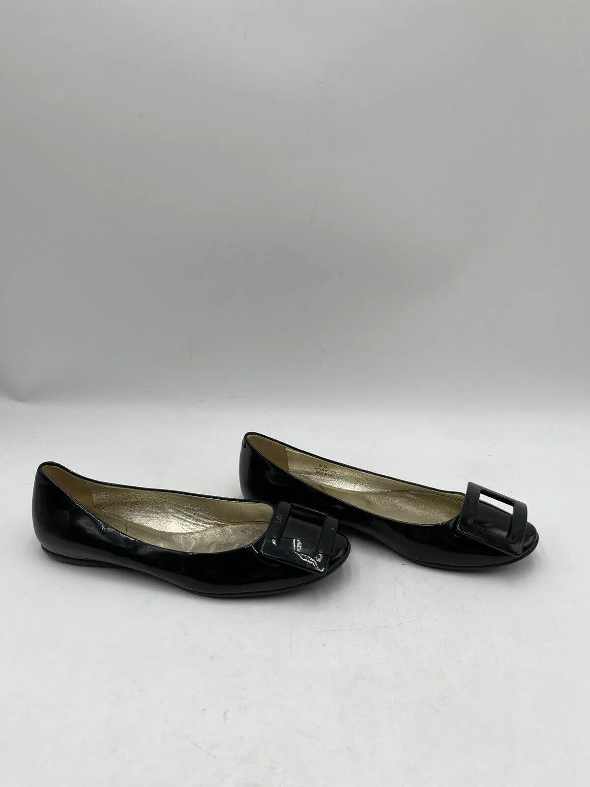 Roger Vivier Gommettine Black Patent Leather Round Toe Ballerina Flats Womens 35 - Very Good