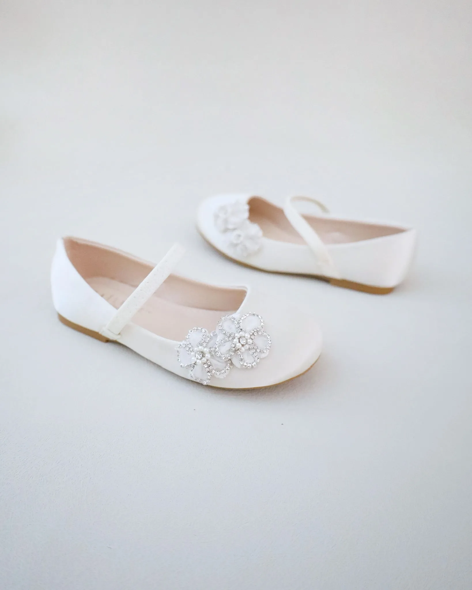 Satin Mary Jane Flats with Rhinestones Chassia Flower