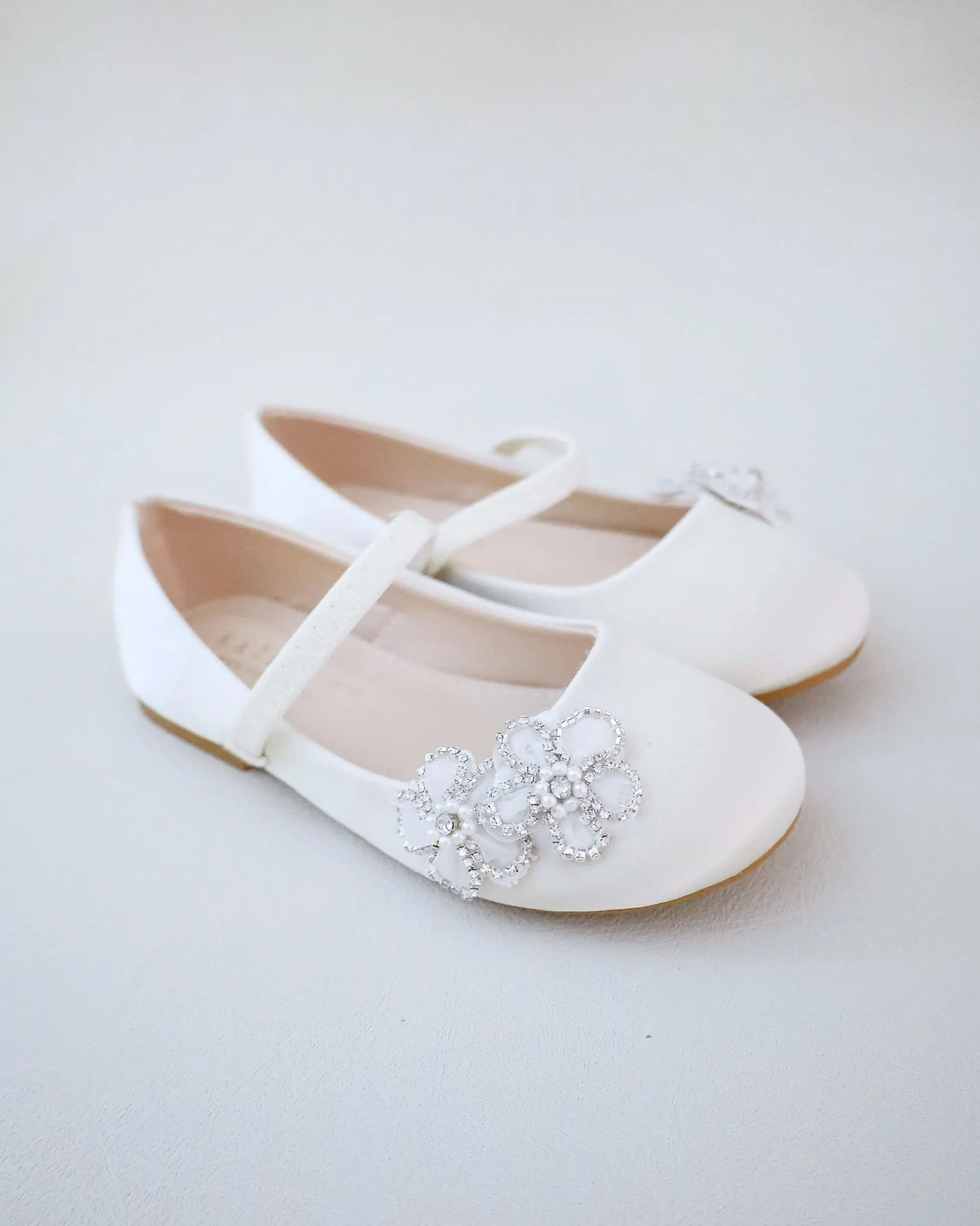 Satin Mary Jane Flats with Rhinestones Chassia Flower