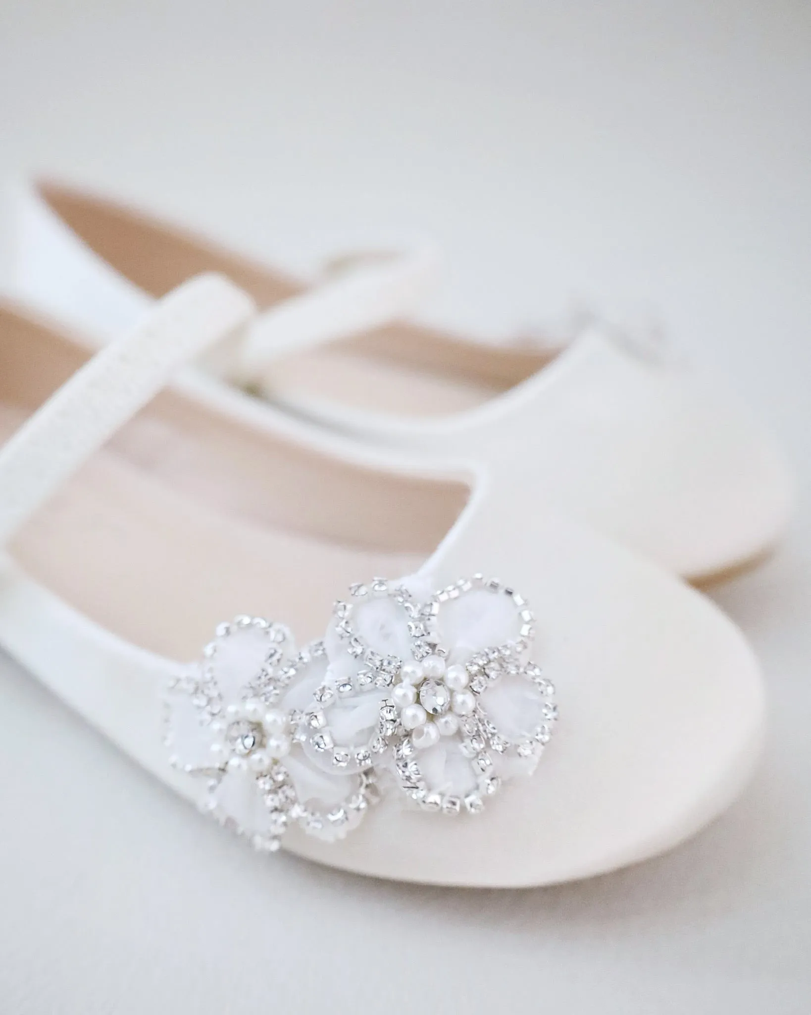 Satin Mary Jane Flats with Rhinestones Chassia Flower