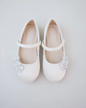Satin Mary Jane Flats with Rhinestones Chassia Flower