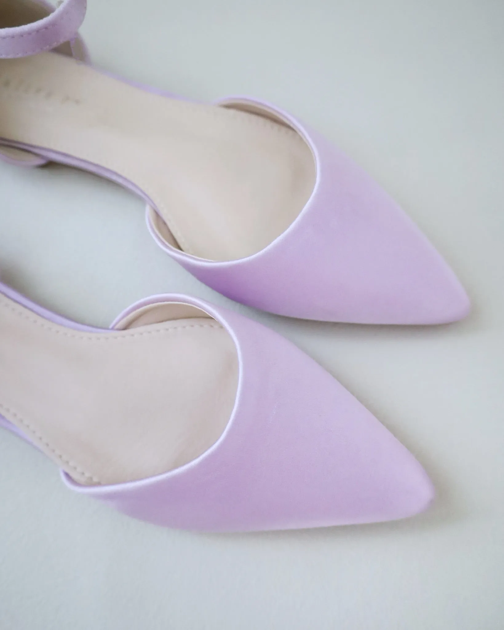 Satin Pointy Toe Flats with Ankle Strap