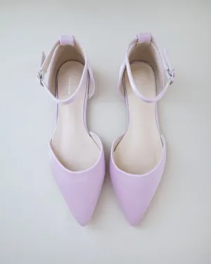 Satin Pointy Toe Flats with Ankle Strap