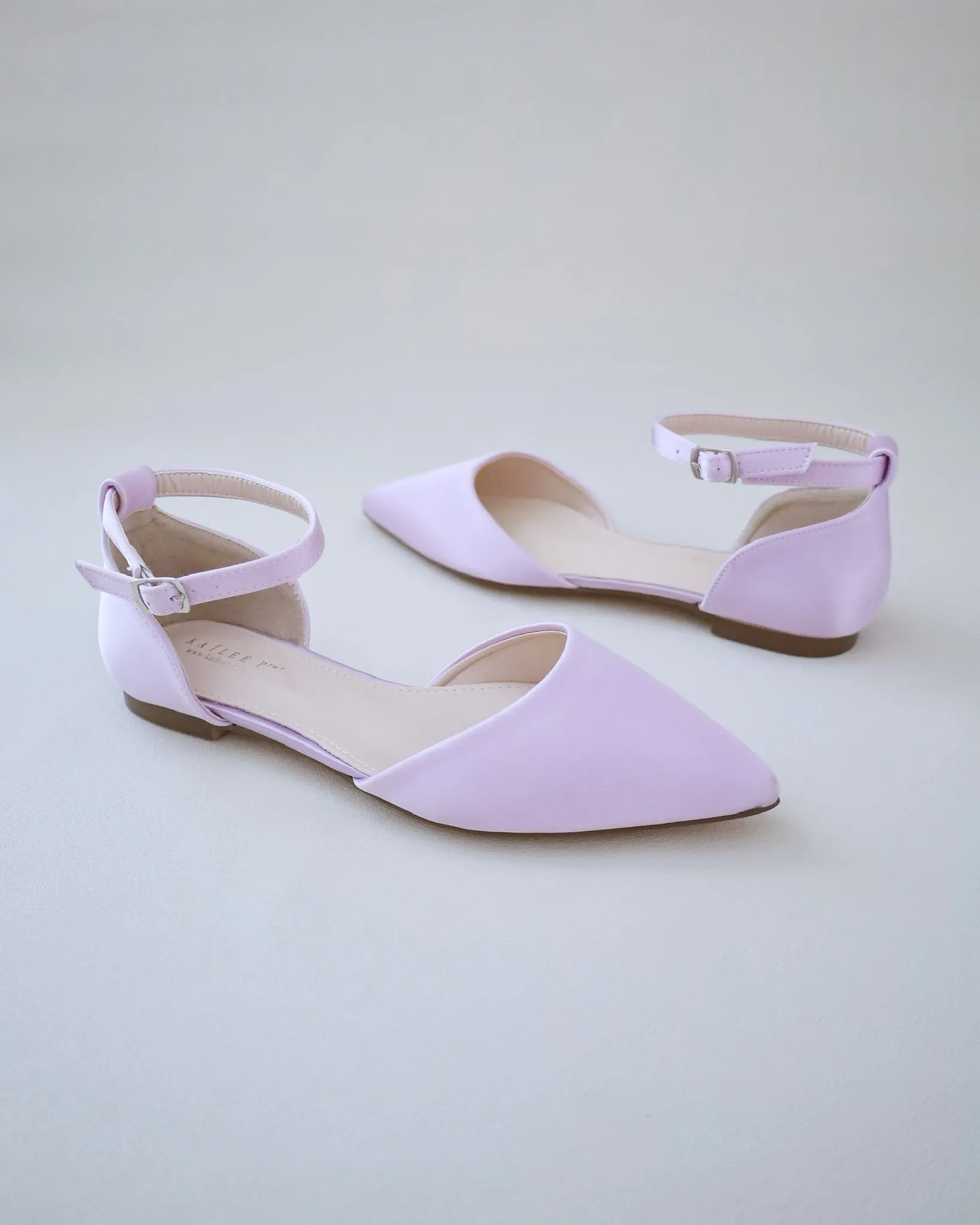 Satin Pointy Toe Flats with Ankle Strap