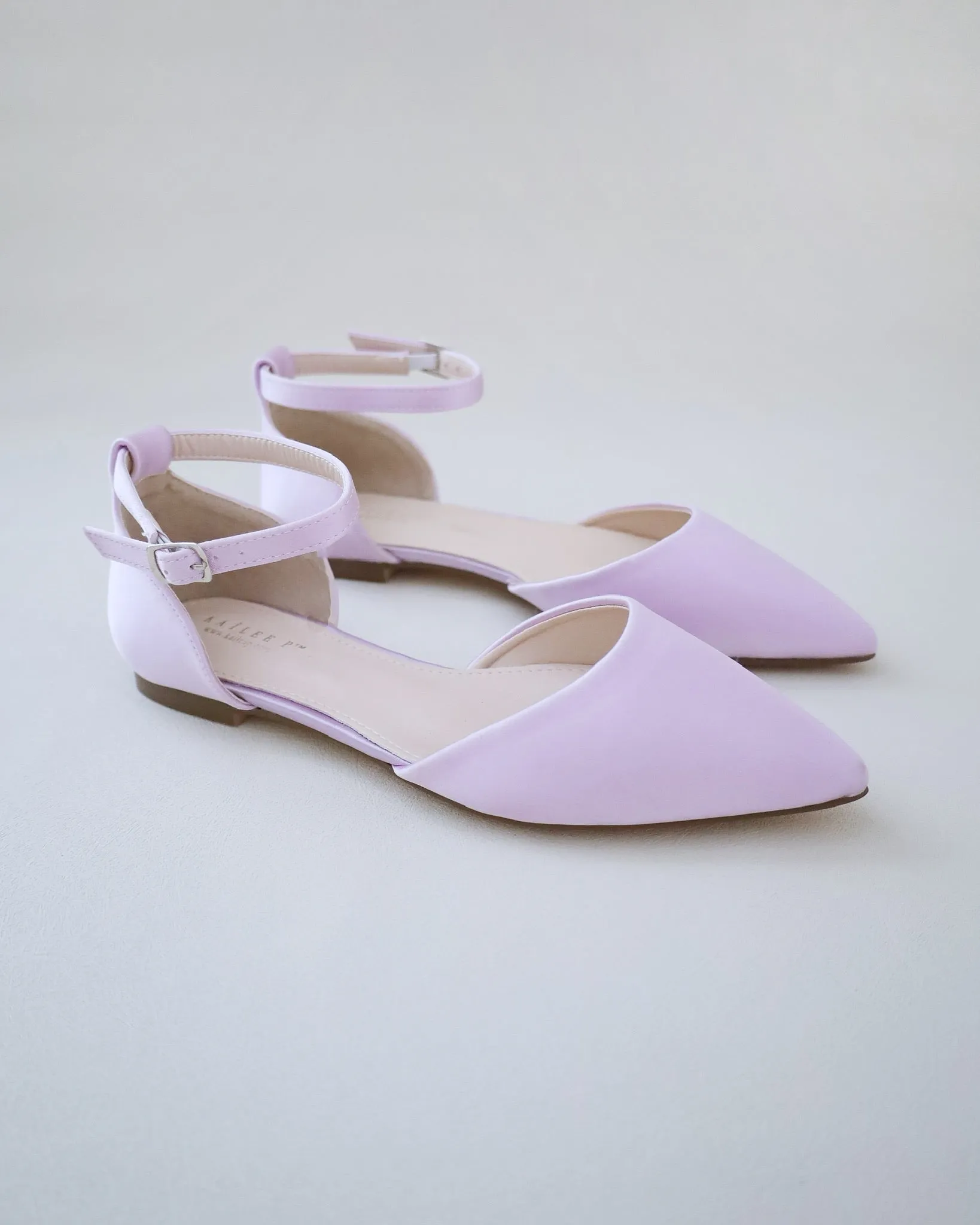 Satin Pointy Toe Flats with Ankle Strap